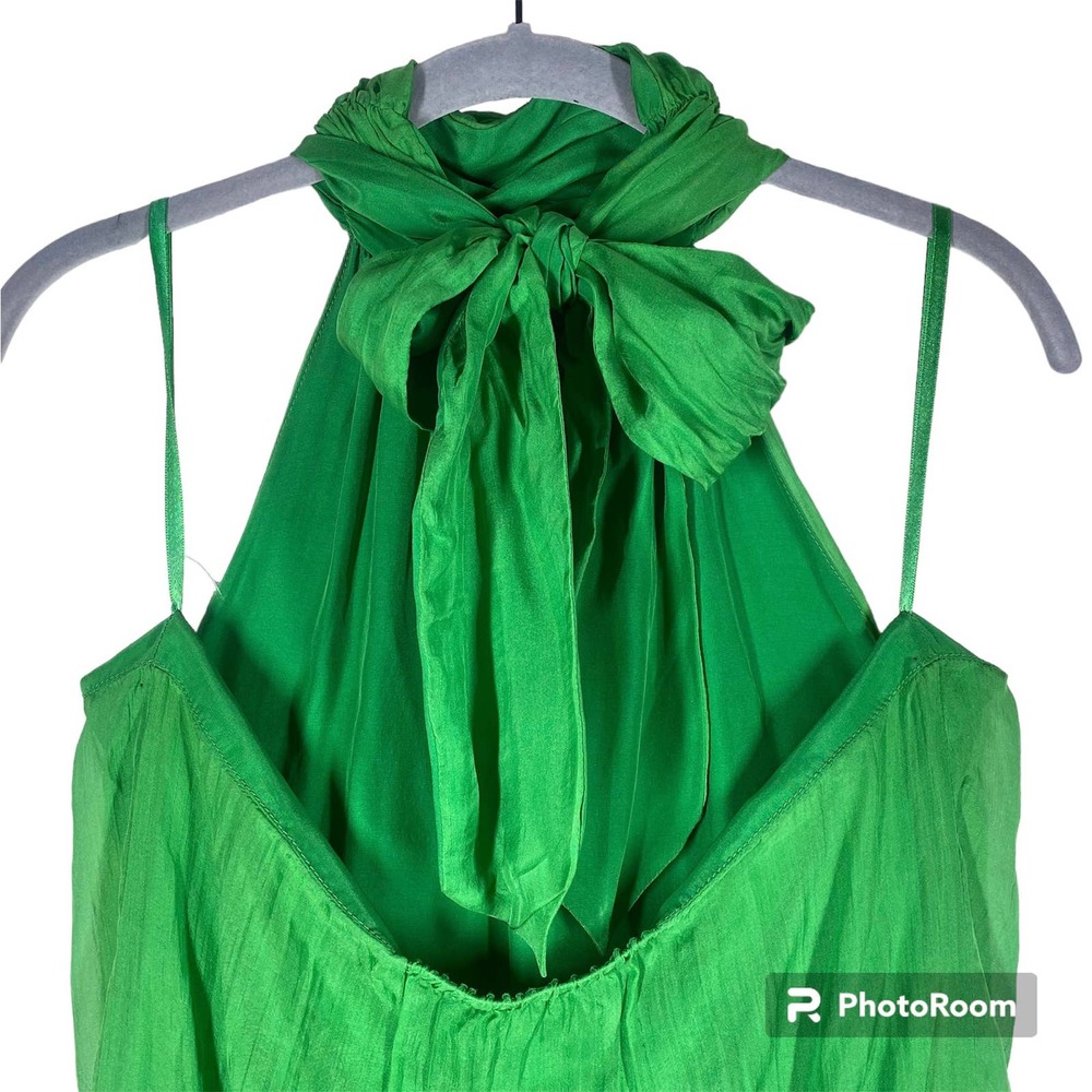 Alice + Olivia Halter Backless Mini Dress 100% Silk Kelly Green Size Medium - Picture 3 of 7